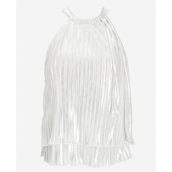 Metallic Pleated Tie Neck Halter Tank - Picture 3 of 4